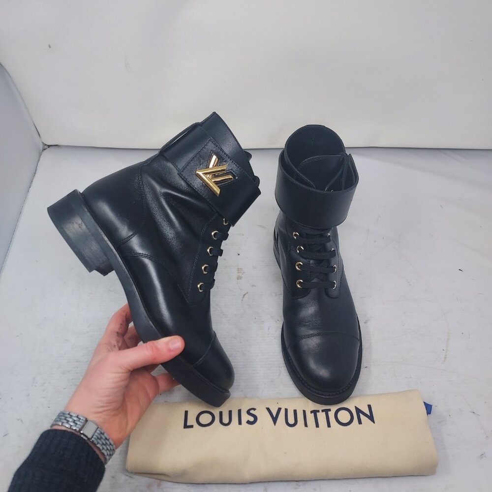 Louis Vuitton Black Leather Wonderland Ranger Combat Boot
